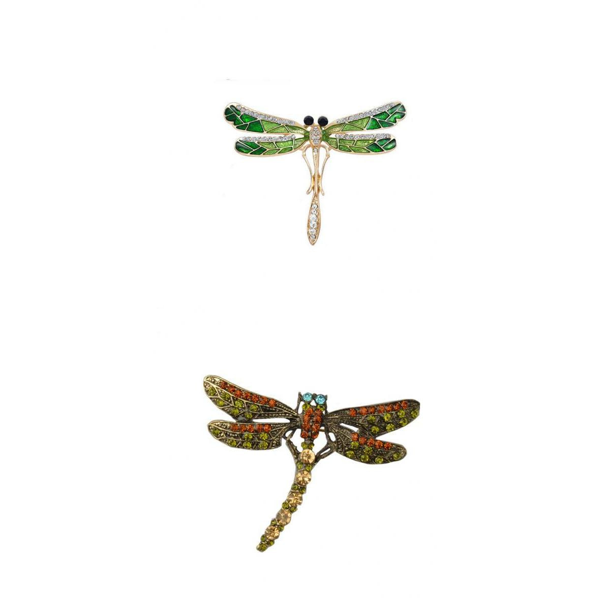 2 Pieces Vintage Crystal Rhinestone Dragonfly Brooch Pin Insect Jewelry Gift
