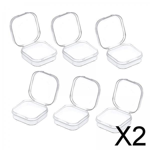 2x6x Mini Jewelry Storage Box Transparent Square with Lid for Earplugs Crafts S