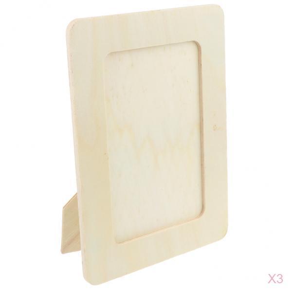 3Pcs Unfinished Solid Wood Photo Frames Picture Frame Craft Supplies 19x14cm