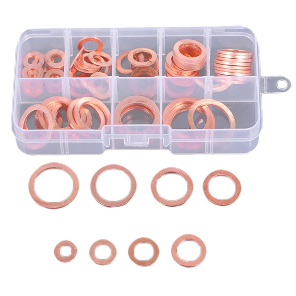 Copper Washer Gasket Flat Seal Assortment Kit M6-M20 Hardware Accessories