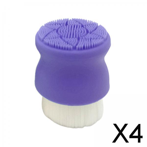 4xManual Face Washing Brush Soft Bristle and Exfoliating Silicone Pad Purple