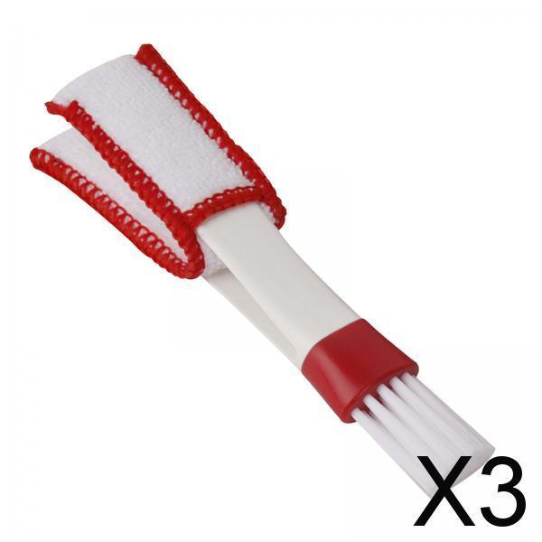 3xCar AC Vent Brush Window Blinds Dust Cleaner Duster Cleaning Brush Red White