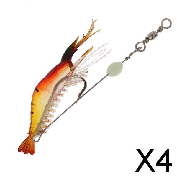 4xFishing Lures Crankbaits Minnow Shrimp Prawn Baits Red Yellow