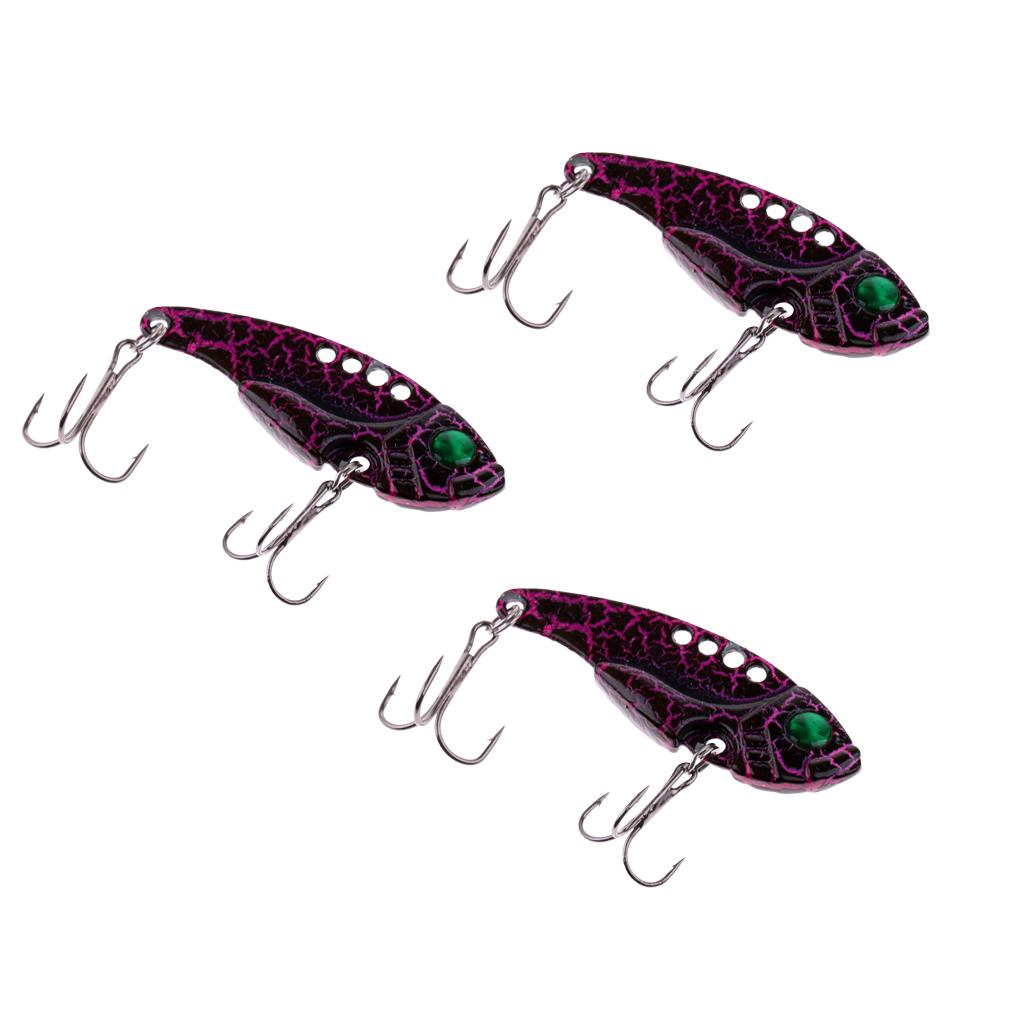 3PCs Fishing Lure Metal VIB Hard Bait Fishing Spoons Tackle Hooks Color B