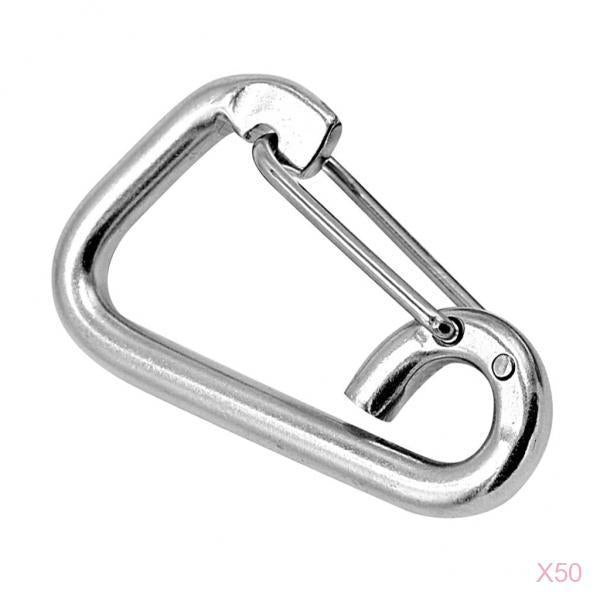 50pcs 304 Stainless Steel Spring Hook Carabiner Clip Keychain M10 100mm