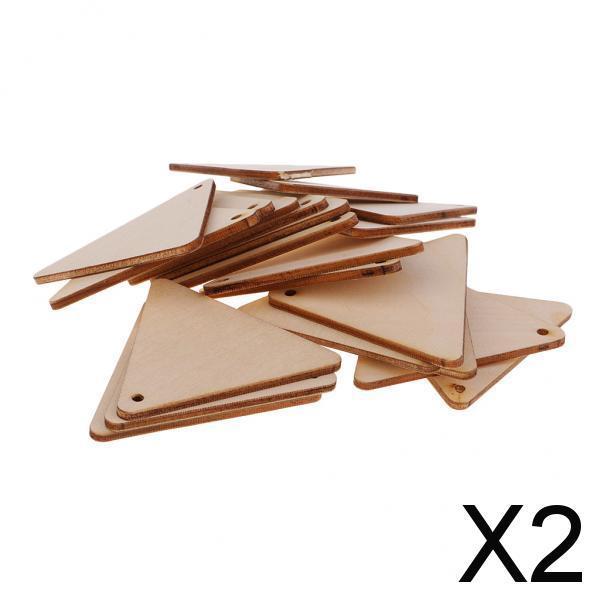 2xTriangle Shape Unfinished Wood Pieces with Hole for Crafts 20 Pieces 60mm