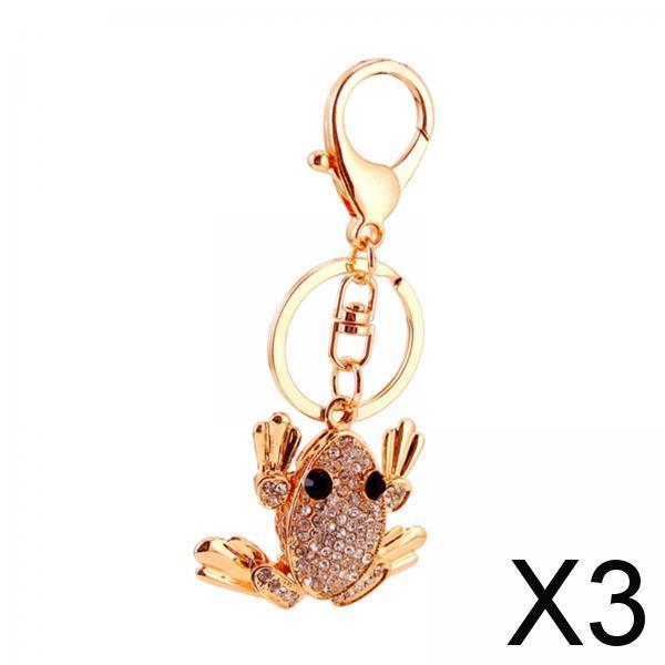 3xFrog Bling Keychains Sparkling 3D Golden Bling Key Rings Holder for Women Girls