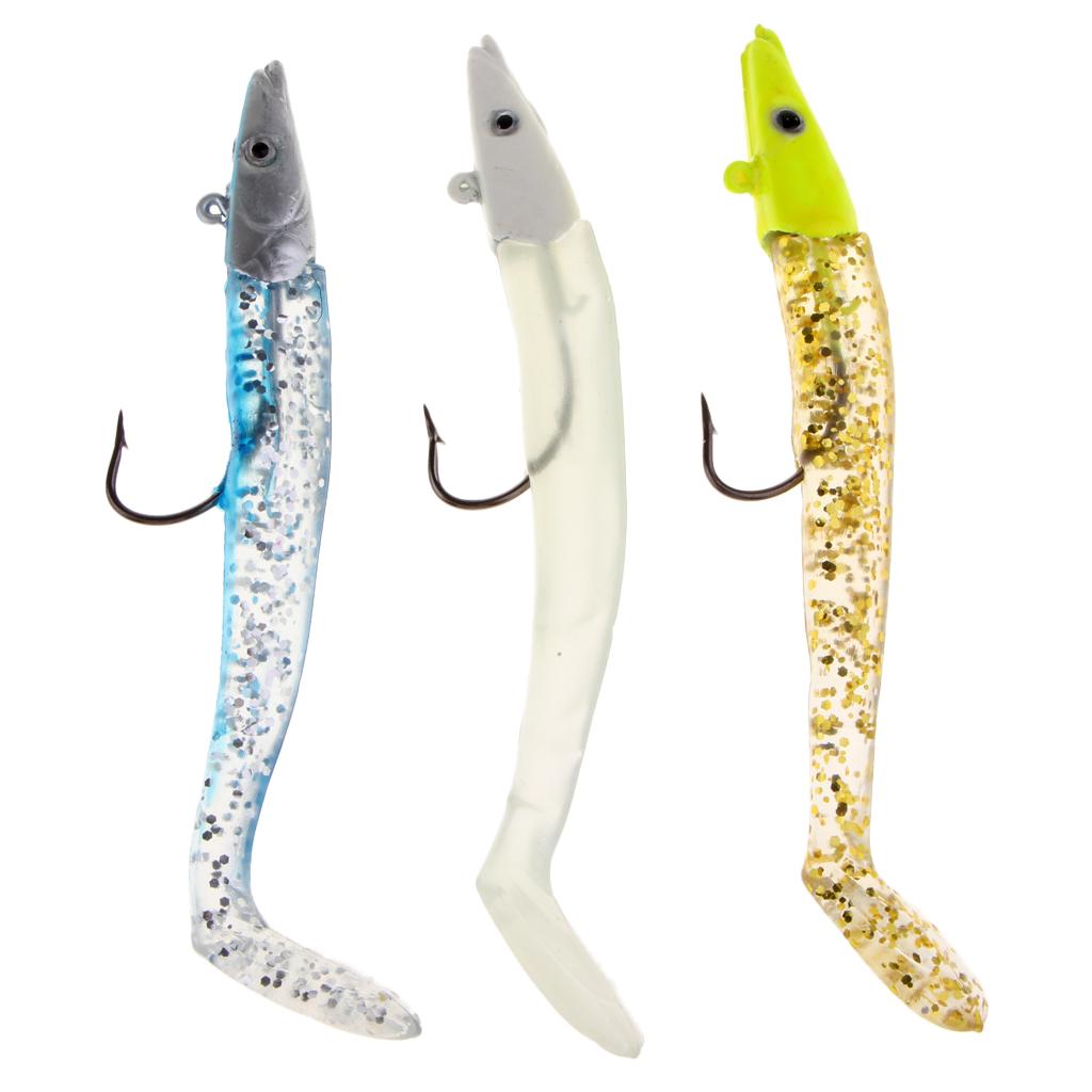 3D Eyes Fishing Lure Bait Soft Sequins Fish Decoy Hook Blue Luminous Gold