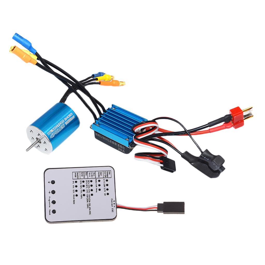 2430 7200KV Motor+25A Brushless ESC+LED Programing Card for 1/16 1/18 RC Car