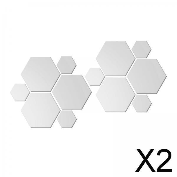 2x12/Set 3D Mirror Wall Stickers Removable for Bedroom Living Room Decor Silver