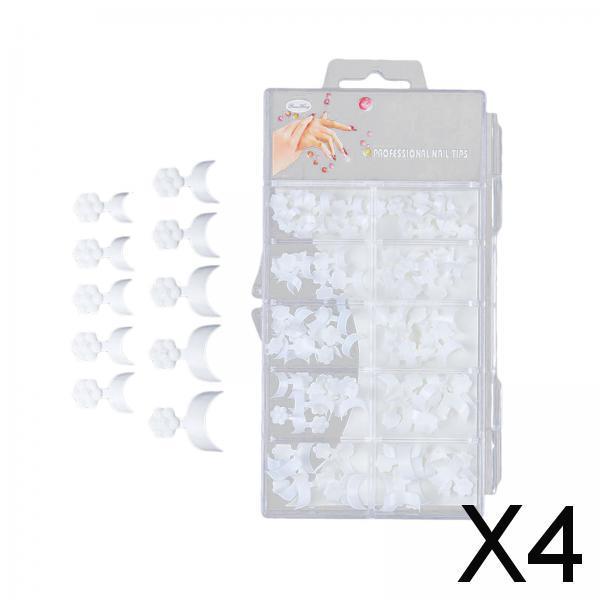 4xFrench Nail Tips White Crescent Shape Fake Nails Quick Building  100pcs