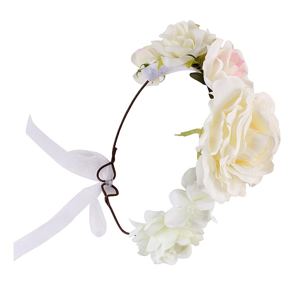 Boho Women Beach Flower Wedding Garland Headband White (for Women)