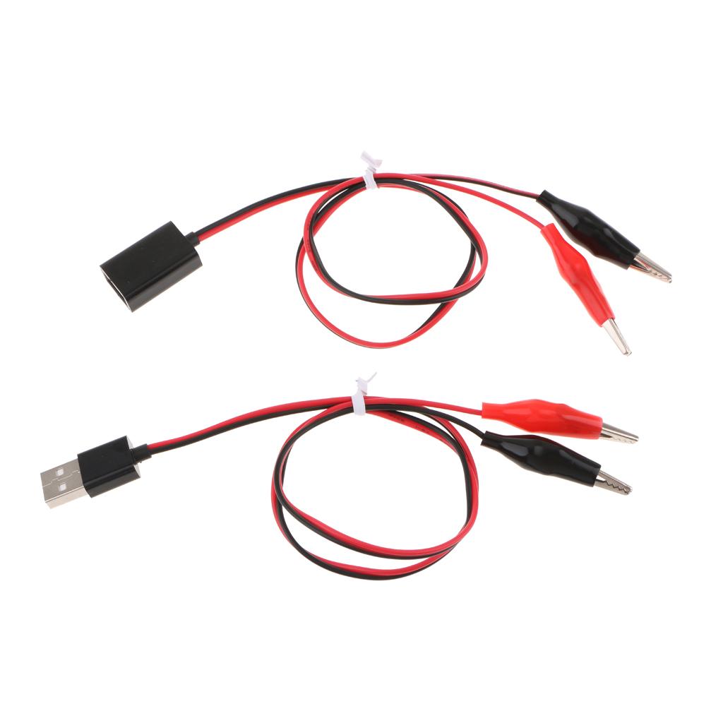 Alligator Clips to USB Male + Alligator Clips to USB Female Test Lead 