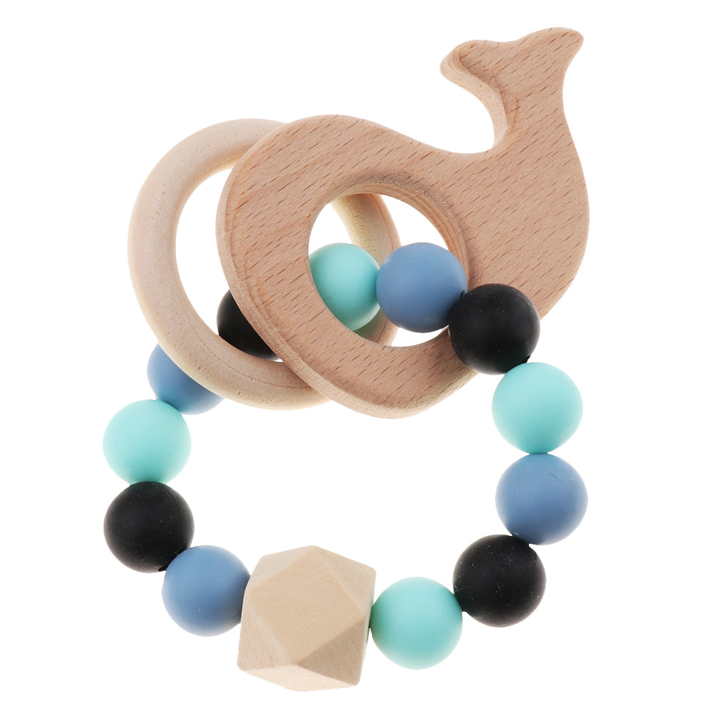 Wooden Crochet Beads Bracelet Teether Baby Kid Grasping Nursing Toy Whale