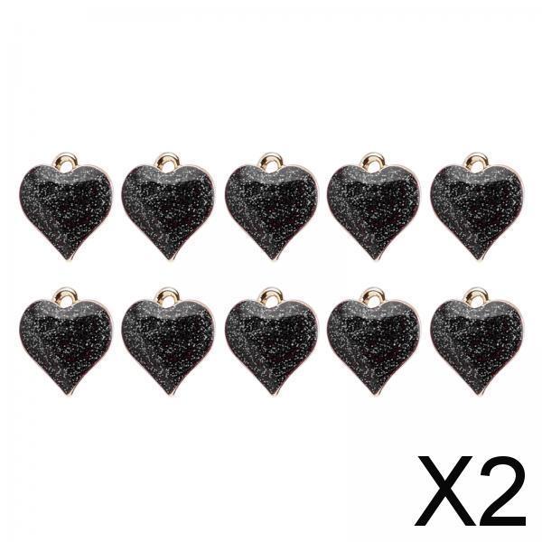 2x10Pcs Charms Shiny Heart Enamel Alloy Pendant DIY-Handmade Jewelry Findings Black