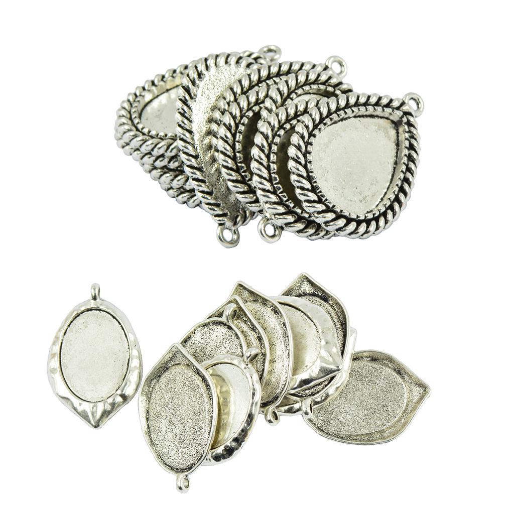 20 Pieces Blank Oval Drop Bezel Tray Base for Cabochon Necklace Pendant DIY