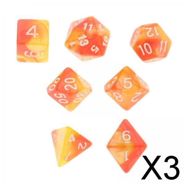 3x7Pcs Multi-sided Digital Dice D4 D6 D8 D10 D12 D20 for Table Game Toys Props Red Yellow