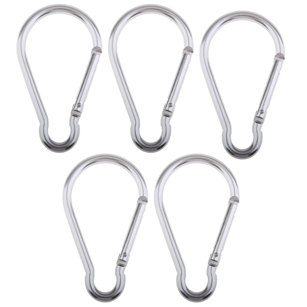 5PCS Aluminum Carabiner D Shape Buckle Keychain Clip Spring Snap Hook Silver