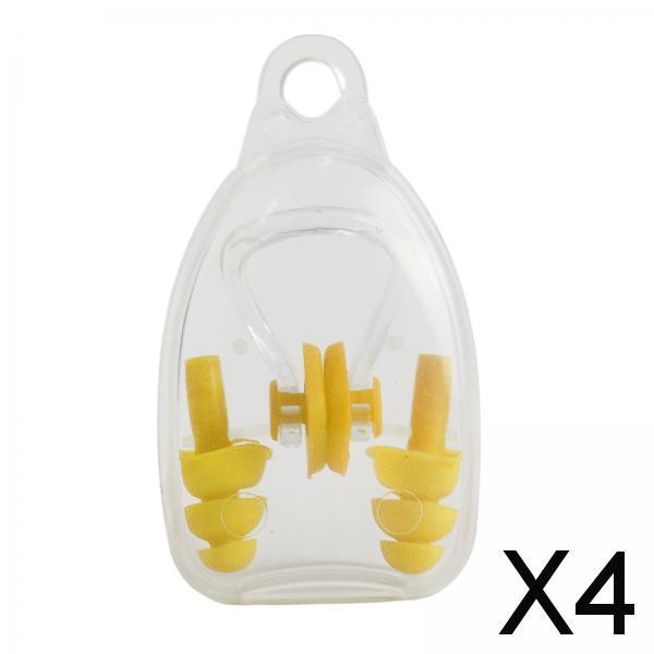 4x1 Set Silicone Ear Plugs Nose Clip Hearing Protection Waterproof for Adults Yellow