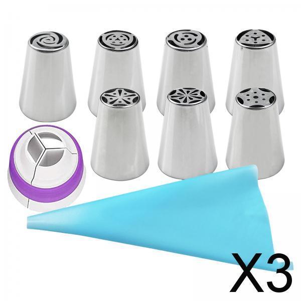 3xRussian Piping Tips Frosting Piping Kit DIY Piping Tips Set for Cookie 9Pcs