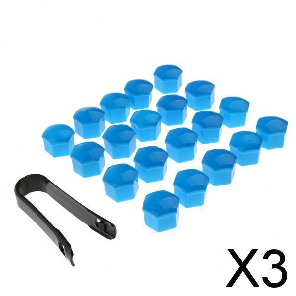 3x20 Pieces Car Truck Wheel Tyre Center Hub Screw 19mm Protective Cap Blue