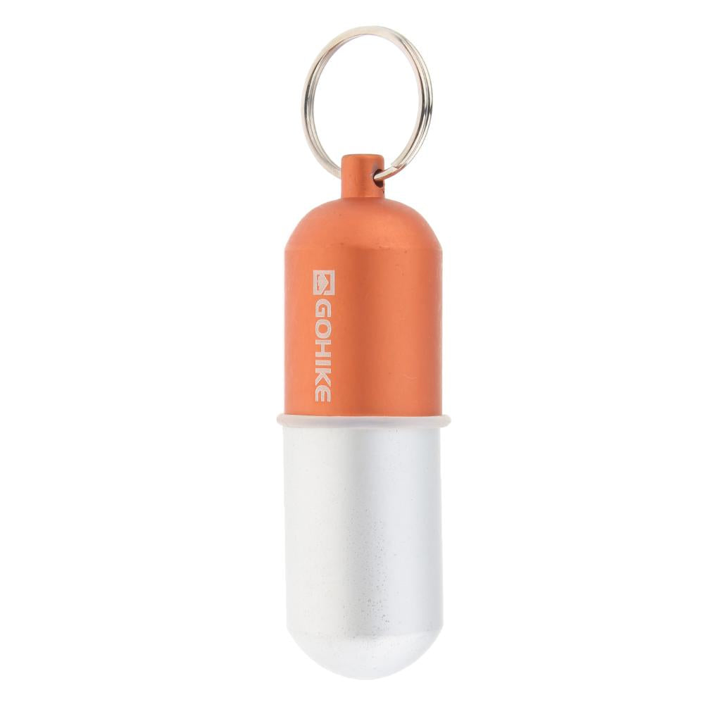 Waterproof Aluminum Pill Storage Box Keychain Capsule Tablet Bottle Orange L