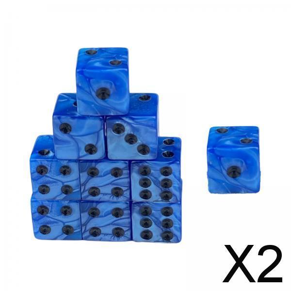 2x10x 6 Sided Dices Set Entertainment Toys 16mm Dices for Table Game Card Game Blue
