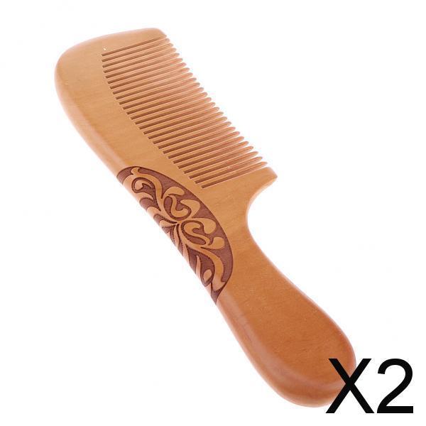 2xWood Fine Tooth Anti-static Mahogany Comb Scalp Massage Wooden Combs H