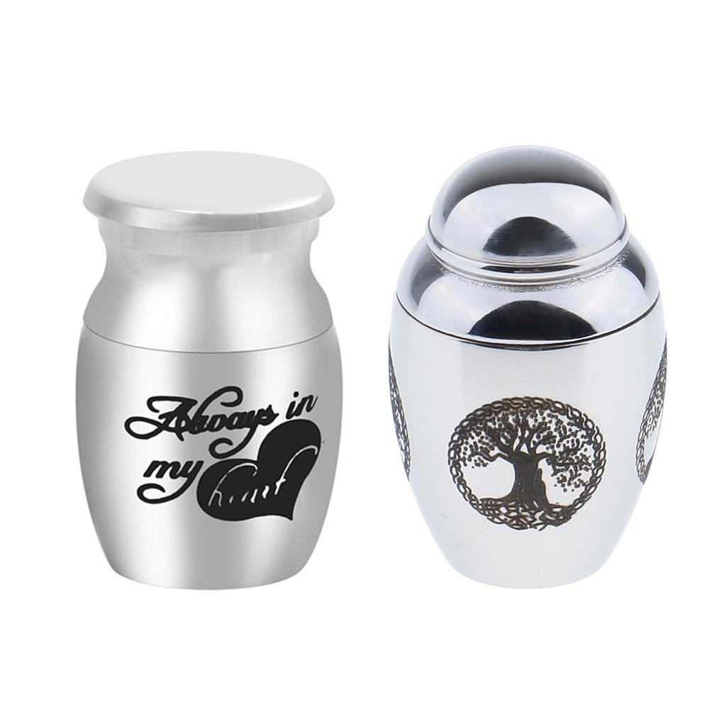 2pcs Silver Stainless Steel Cremation Urn Keepsake Memorial Ash Holder Jar