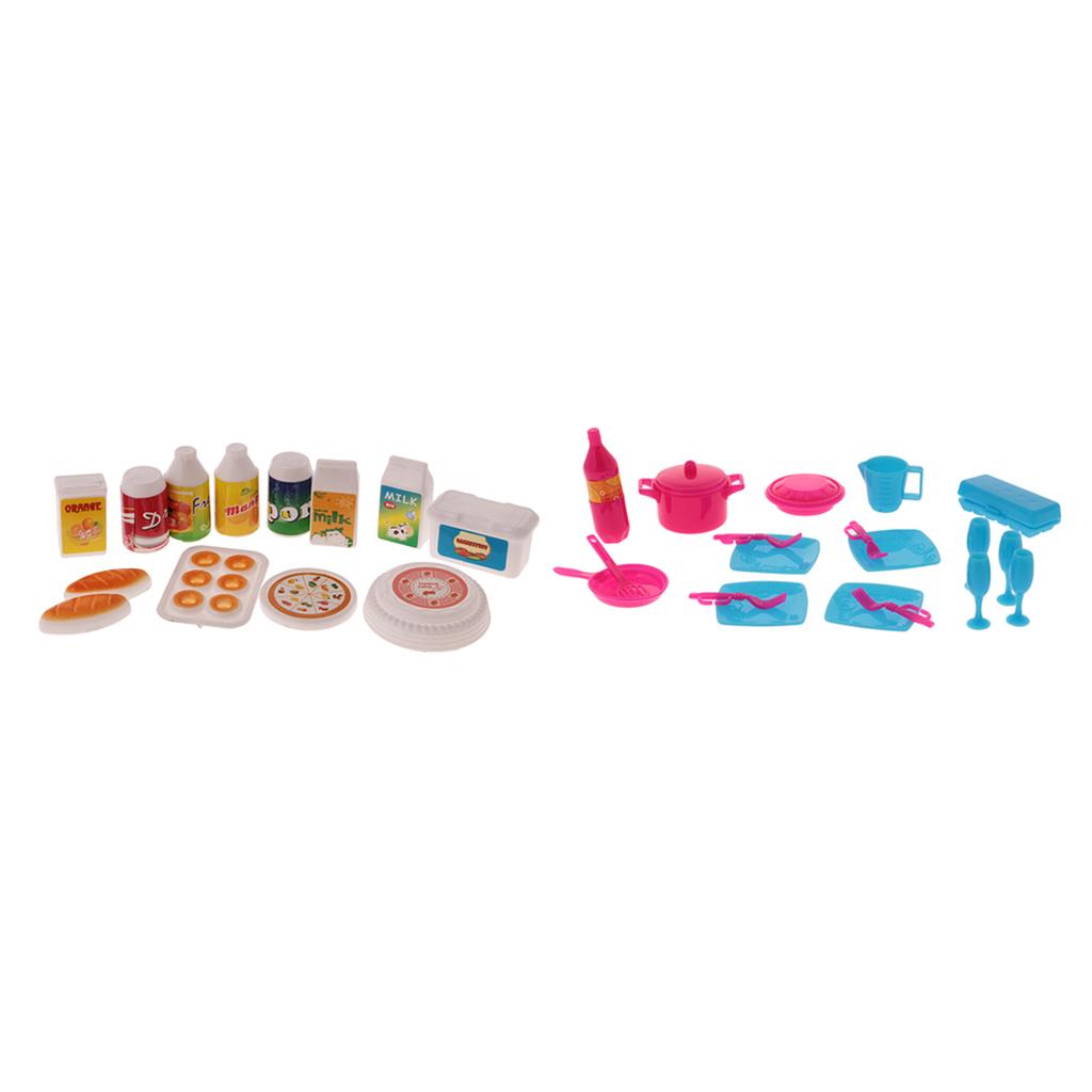 30Pcs Dollhouse Miniature Kitchen Tableware Juice Milk Food for Barbie Dolls