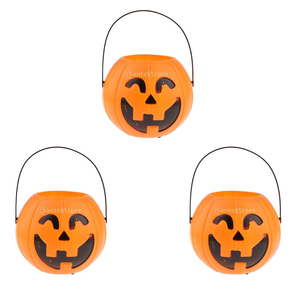 3Pcs Halloween Kid Trick or Treat Candy Holder Bucket with Handle Candy Bowl