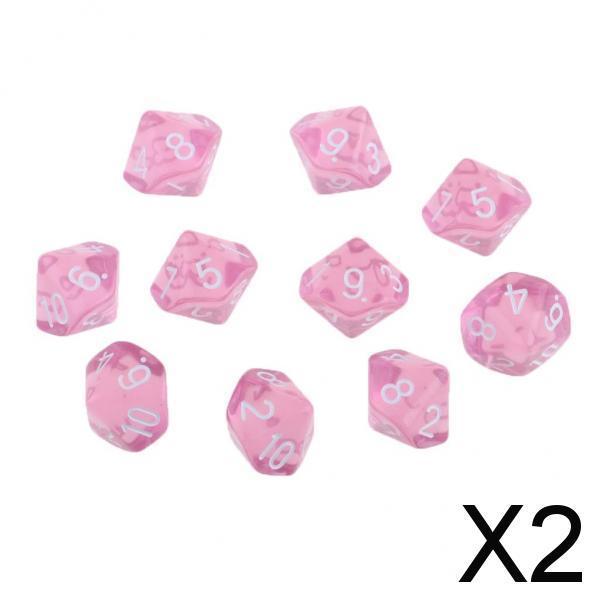 2x10 Pieces Plastic D10 Dice for D&D RPG   Board Game Toy DIY Pink