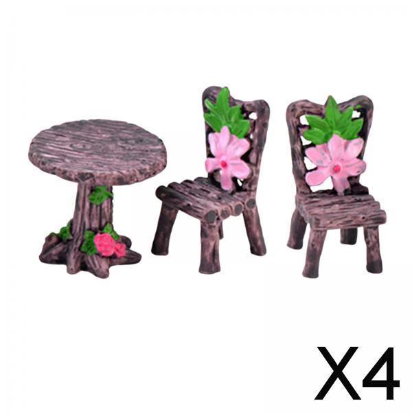4xMiniature Table Chair Set Dollhouse DIY Mini Model Set Ornaments Furniture
