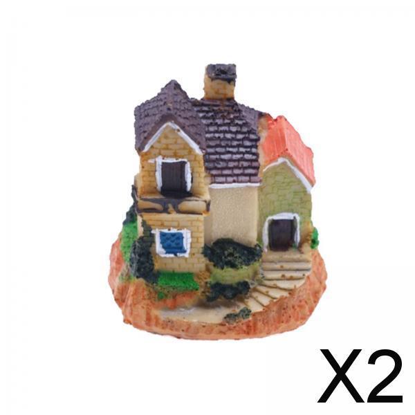 2xMini Fairy Garden House Micro Landscape Miniature House Decor for Patio