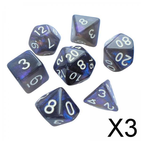 3x7 Pieces Polyhedral Dices Set Game Dices for Party Game Table Game Card Game Black and Blue