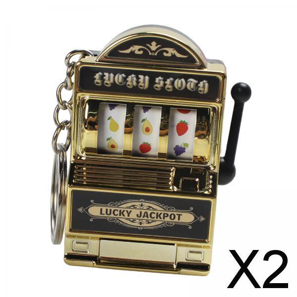 2xMini Slot Machine Keychain Festival Novelty Mini Arcade Game Toy for Boy Men Gold