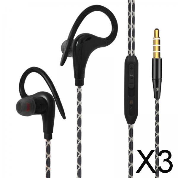 3xSports Wired Earbuds 3.5mm Jack with Over Ear Hook for Jogging Gym Black