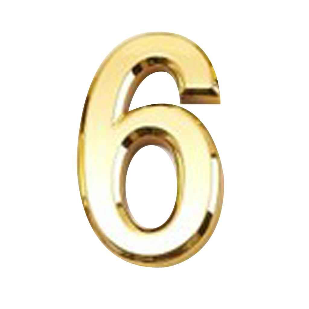 Self Adhesive Modern 3D Design House Hotel Door Numeric Digit 6 Plate Gold