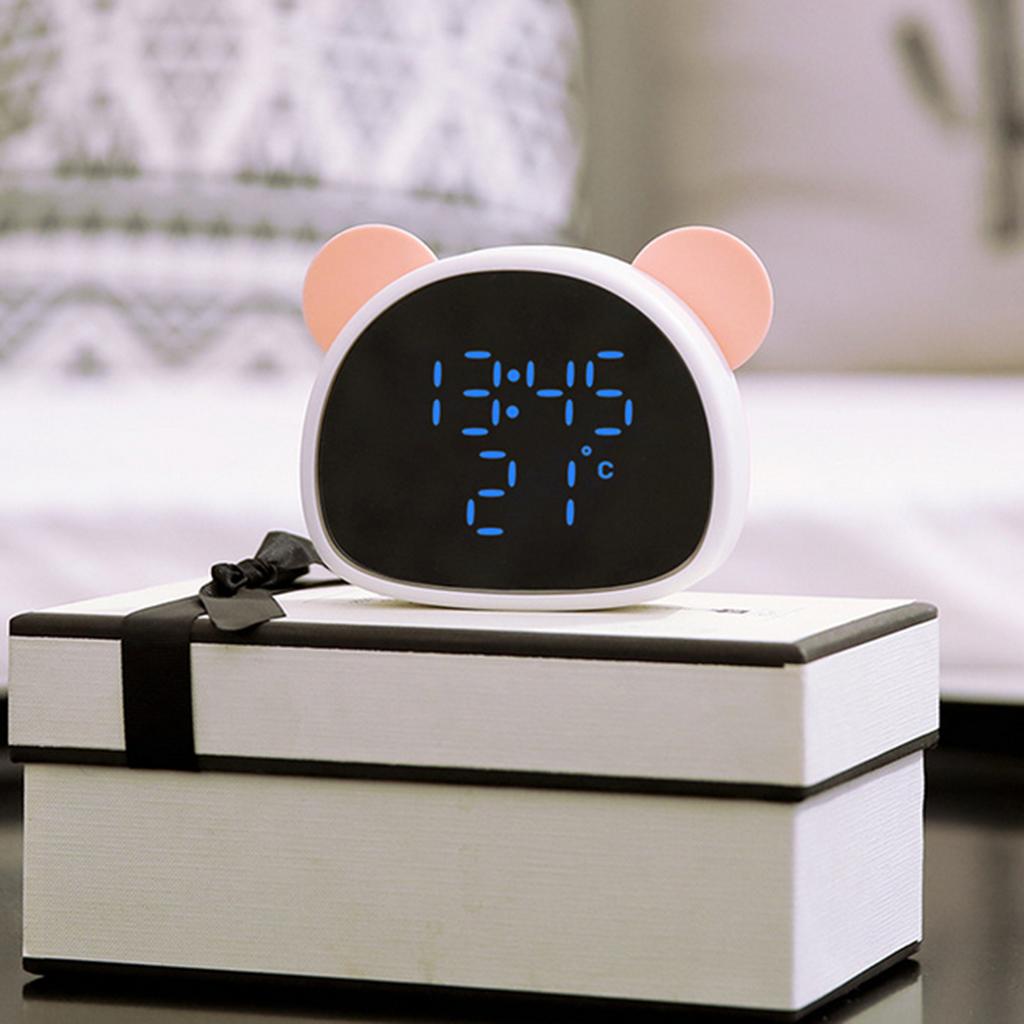 Panda Mirror Alarm Clock Voice Control Led Digital Clock  Pink-White