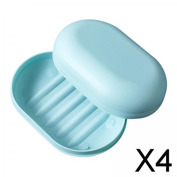 4xSoap Box Holder Detachable Soap Holder with Lid for Hiking Traveling Shower Blue