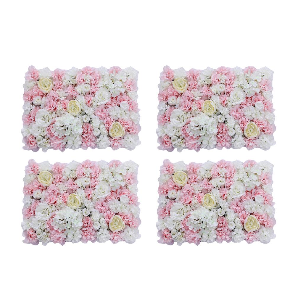 4Pieces Artificial Flower Wall Wedding Venue Flower Pillar Road Decor Pink