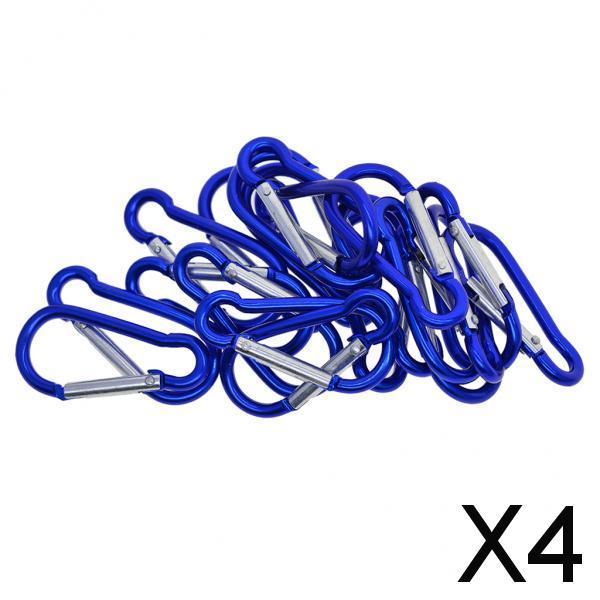 4x20 Piece D Shape Sports Hiking Carabiner Buckle Snap Spring Clip Hook Blue