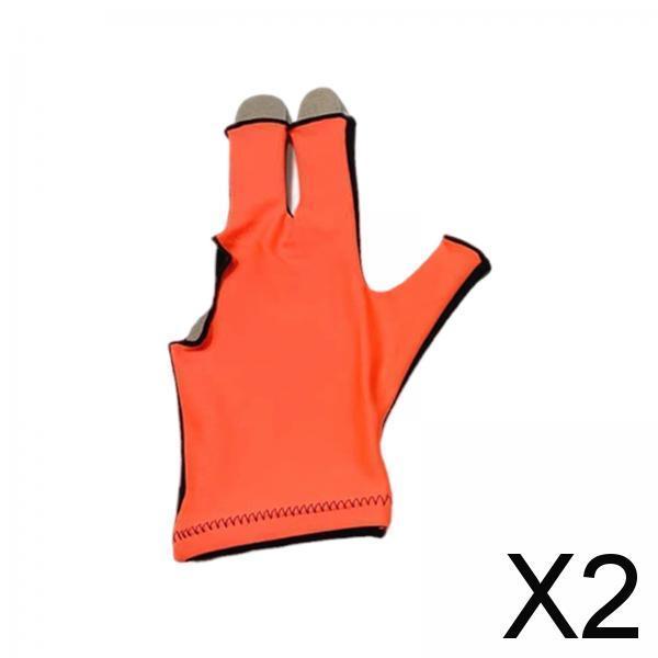 2xSnooker Open Pool Cue Glove Mitts Snooker Cue Glove 3 Fingers Billiard Glove Black Orange