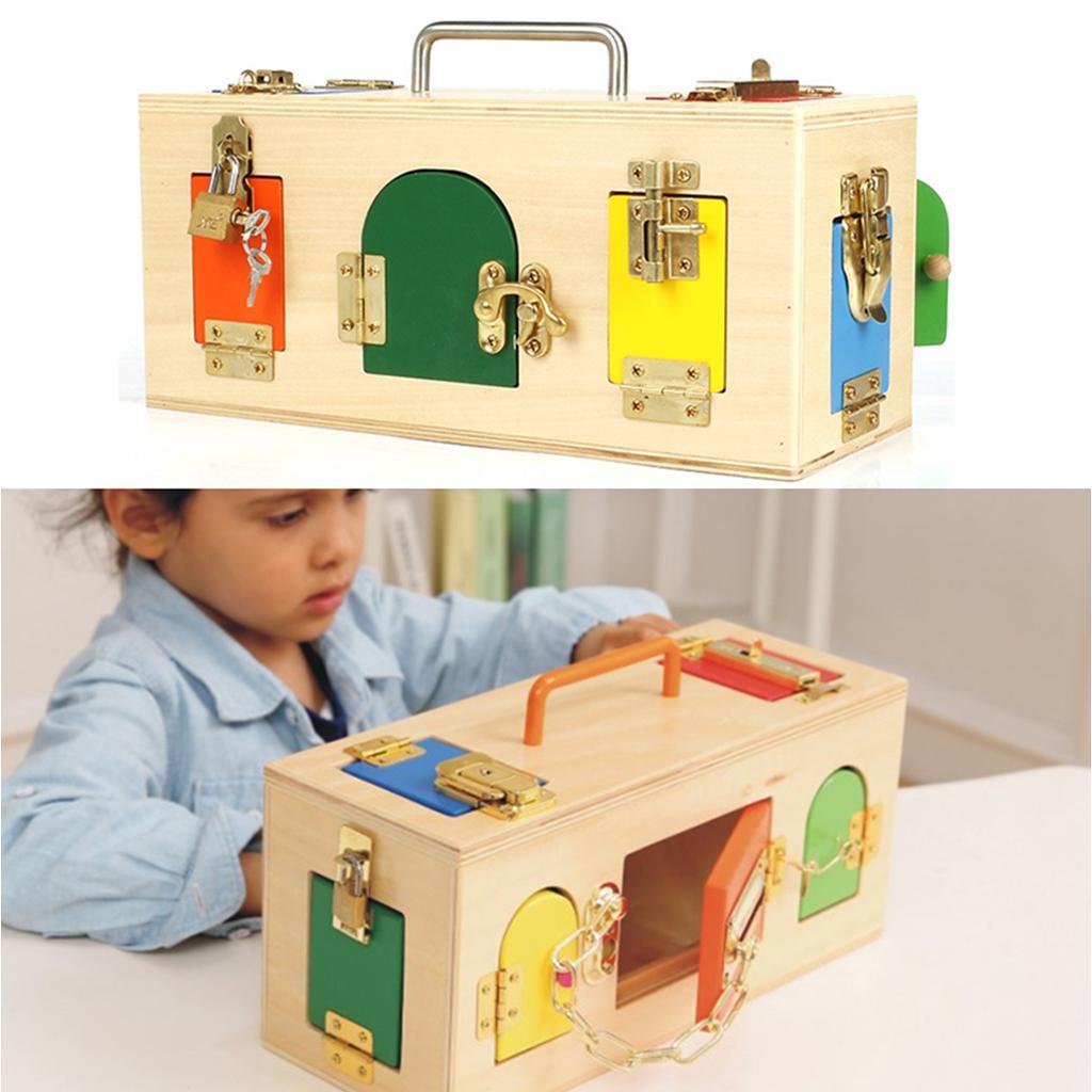Montessori Wooden Lock Box Door Kids Basic Life Skills Preschool Teaching Aids