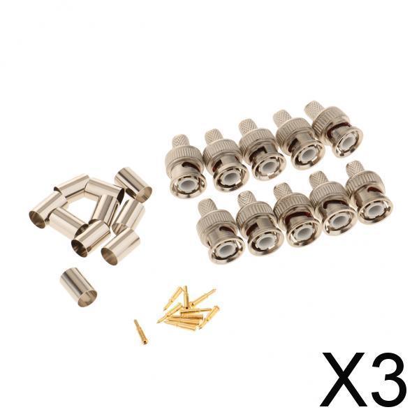 3x10 Pieces Professional BNC Male Crimp-On Connector, BNC Plug Crimp Adapter