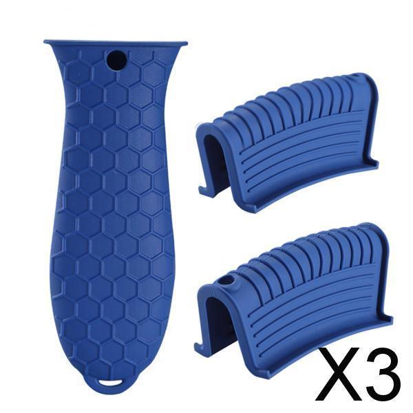 3xSilicone Pot Holder Sleeve Pot Frying Pan Handle Cover Grip Kitchen Blue