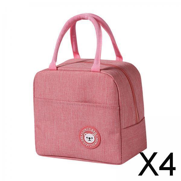 4xThermal Insulated Lunch Bag Handbag Pouch Tote Food Container Pink