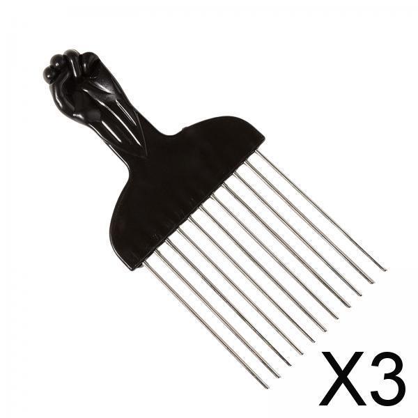 3xMetal Hair Pick Curly Hair Styling Fist Afro Pick Women black