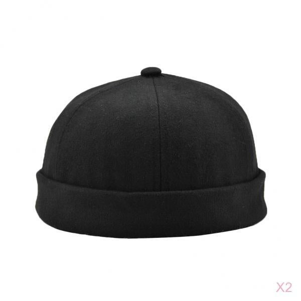 2 Pieces Retro Eaves Flange Landlord Biker Caps Fashion Docker Beanie Black
