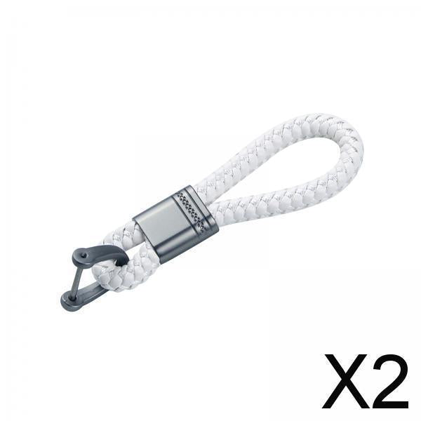 2xBraided Rope Key Chain Wristlet Bracelet Keychain Lanyard Car Key Chain White